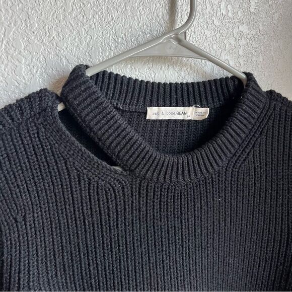 Rag & Bone Chunky Knit Crewneck Cutout Sweater Black - Picture 2 of 6